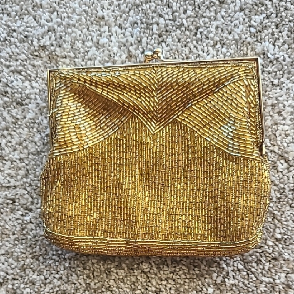 Elegant Gold Beaded Clutch